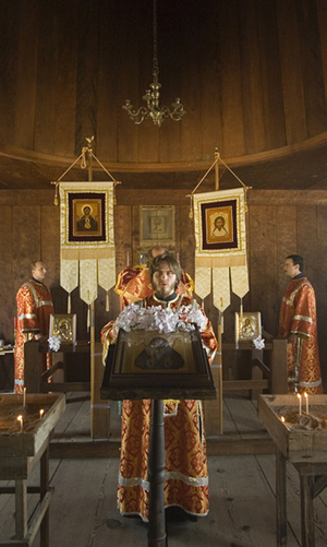 Divine Liturgy served in the Fort Ross chapel.